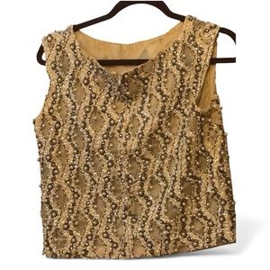 Vintage Imperial Imports 50’s, 60’s Beaded Sleeveless Top in Cream